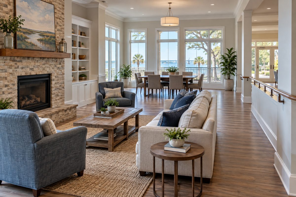 Illustrative open entry hall, not verification of the community's access features